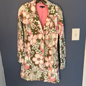 Frankie B. Olive & Pink Floral Trench Coat